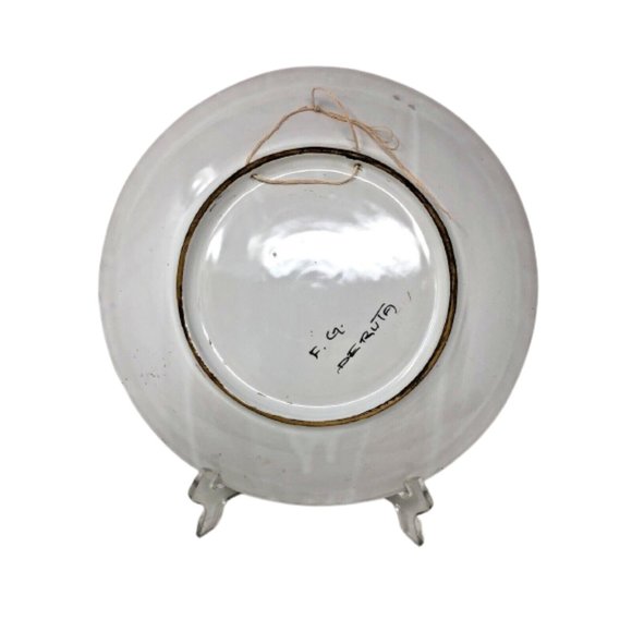 Vintage F.G. Deruta Signed Wall Plate Pictorial Hand Painted 12" Diameter Italy - Picture 6 of 8